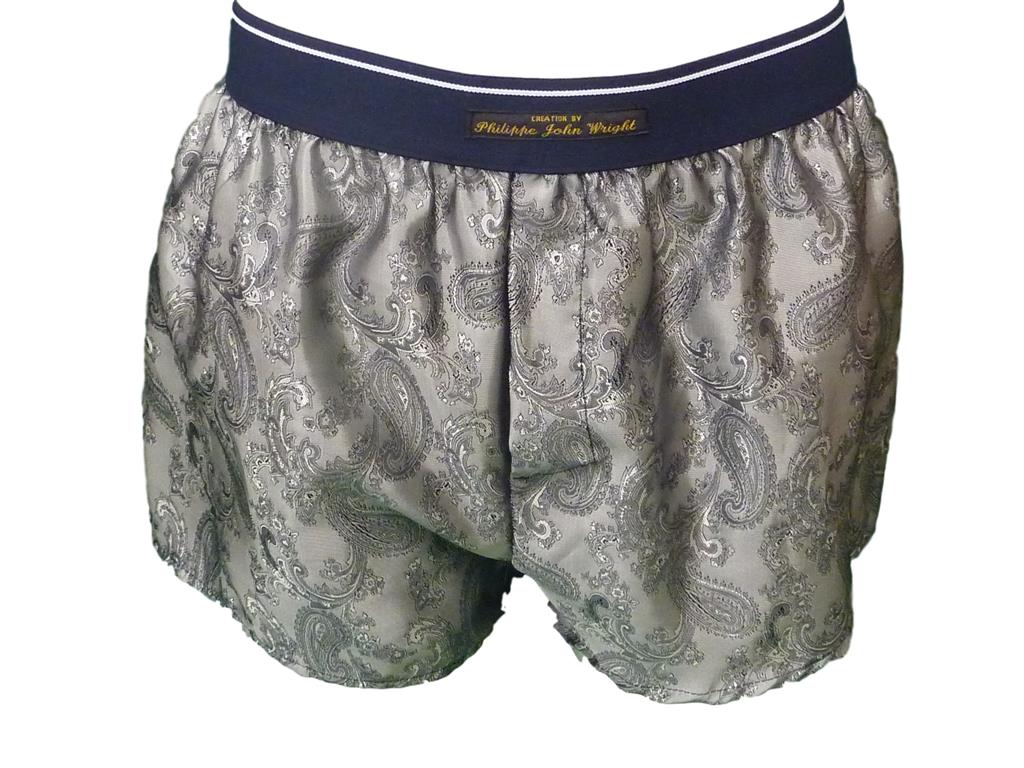 Silver Pure silk paisley Classic style Boxer sho...